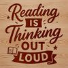 An SVG illustration of someone reading with inspiring quotes displayed in the background.