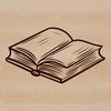 A 2D illustration of an open book with pages turned.
