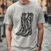 Rustic Western Boot Illustration Illustration of a pair of cowboy boots with intricate stitching and embroidery details.