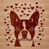 Sweet Boston Terrier Face Design A digital illustration of a Boston Terrier dog's head with heart motifs.