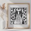 Adorable Boston Terrier Head Illustration with Love Hearts A stylized illustration of a Boston Terrier's head, incorporating love hearts in the design.