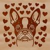 Boston Terrier breed dog illustration with love hearts on its head.