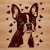 Boston Terrier Clip Art with Heart Symbols A Boston Terrier breed dog with heart symbols surrounding its head.