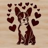 Sitting Boston Terrier Silhouette with Heart Background A sitting Boston Terrier with a heart pattern in the background.