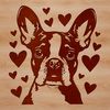 Boston Terrier Silhouette with Love Hearts A vector illustration of a lovable Boston Terrier breed dog with love hearts surrounding its head.