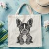 A stylized vector illustration of a sitting Boston Terrier dog with ornate details.