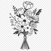 Customizable Flower Bouquet SVG Template Illustrative floral bouquet design with various flowers and foliage.