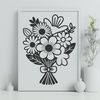 Mixed Flower Arrangement SVG Design An illustration of a mixed flower bouquet with stems and leaves.