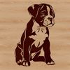 Cute Boxer Breed Illustration A cartoon illustration of a sitting dog with a boxer breed's distinctive face and coat pattern.