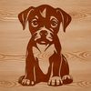 A vector illustration of a Boxer breed dog in a relaxed pose.