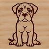 Relaxed Boxer A simple line drawing of a seated dog breed with distinctive facial features.