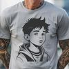 A young boy is depicted in this vector graphic illustration.