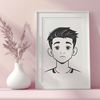 Young boy illustration in casual attire A simple illustration of a young child in a casual outfit.