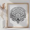 Brain Anatomy Illustration A detailed illustration of the human brain's internal structures, featuring intricate lines and shapes.