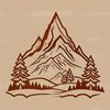 A digital vector illustration of a majestic mountain landscape.