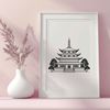 Free Vector Temple Design Illustration A traditional Buddhist temple with intricate architecture, designed as a vector graphic for digital use.