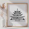 Traditional Temple Illustration A stylized illustration of a traditional Buddhist temple with intricate details.