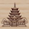 A detailed vector illustration of a traditional Buddhist temple with intricate architecture.
