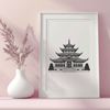 Serene Buddhist Architecture A traditional Buddhist temple with intricate architecture, set against a serene background.