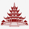 Peaceful Buddhist Temple Illustration Illustration of a serene Buddhist temple with multiple structures and decorative elements.