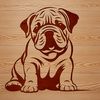 A stylized illustration of a Bulldog sitting on its haunches, suitable for digital use and editing.