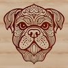 Vector Head Design Bulldog A stylized illustration of a Bulldog's head with ornate details, suitable for vector design projects.