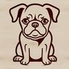 A simple line drawing of a sitting bulldog.