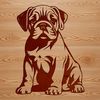 Cute Bulldog Breed Dog Portrait A sitting bulldog breed dog with a calm expression.