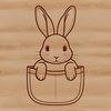 Whimsical Bunny Character Illustration A cartoon rabbit character peeking out from behind a leaf with its head slightly tilted to one side.