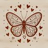 Beautiful Butterfly Clip Art with Heart Surround A colorful illustration of a butterfly surrounded by love hearts, suitable for various graphic design projects.