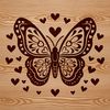 Lovely Ornate Butterfly A colorful butterfly with ornate patterns and love hearts surrounding its body.