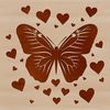 A colorful illustration of a butterfly with love hearts surrounding it, suitable for gardening and craft projects.