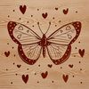 A colorful butterfly with love hearts surrounding its wings, designed as vector art for various applications.
