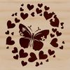 A colorful illustration of a butterfly with intricate details and love hearts integrated into its design.