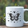 Butterfly Illustration with Love Hearts A colorful illustration of a butterfly with love hearts surrounding its body.