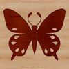 A simple silhouette of a colorful butterfly in flight.