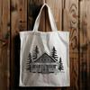 A simple illustration of a small wooden cabin in a natural setting.