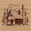 A rustic wooden cabin with a sloping roof and chimney, depicted as a vector graphic.