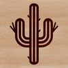 A simple line drawing of a prickly cactus plant in the desert landscape.