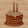 Simple vector design of a traditional birthday dessert featuring layered tiers and fondant decorations.