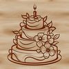 Stylized Cake Design with Lights and Ribbons Graphic design element featuring a stylized birthday cake with festive lights and ribbons.