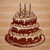 Whimsical Cakes with Decorations Vector A colorful birthday cake with candles and decorations made from vector design elements.