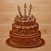 A traditional birthday cake with candles, designed as a vector graphic for digital use.