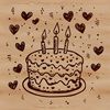 A colorful birthday cake design featuring love hearts and festive decorations.