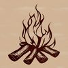Outdoor Flames Illustration A stylized illustration of flames rising from a campfire in an outdoor setting.