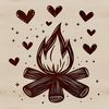 A camp fire with stylized love hearts around the flames, suitable for outdoor-themed designs.