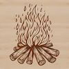 Campsite Cozy Delight An illustration of a camp fire surrounded by flames, ideal for outdoor and camping themes.