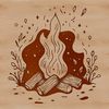 A small camp fire burning with flames in the outdoors.