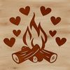 Cozy Campfire SVG A vector illustration of a campfire surrounded by love hearts, symbolizing warmth and togetherness in the great outdoors.