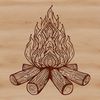 Flickering Campfire Design A stylized illustration of a camp fire with flames and heat emanating from the center.